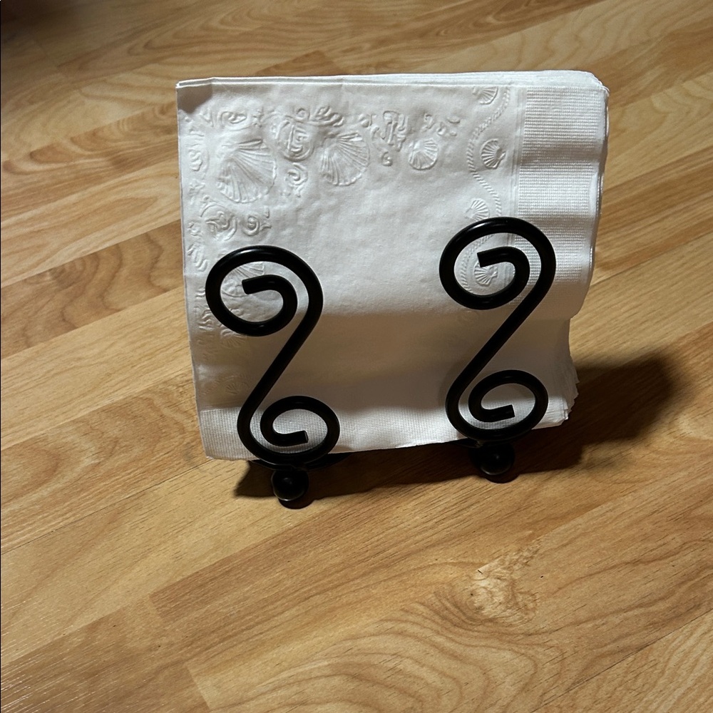 Vintage Wrought Iron Napkin Holder Scrolls Ball Feet Black 5 1/2" Tall Heavy